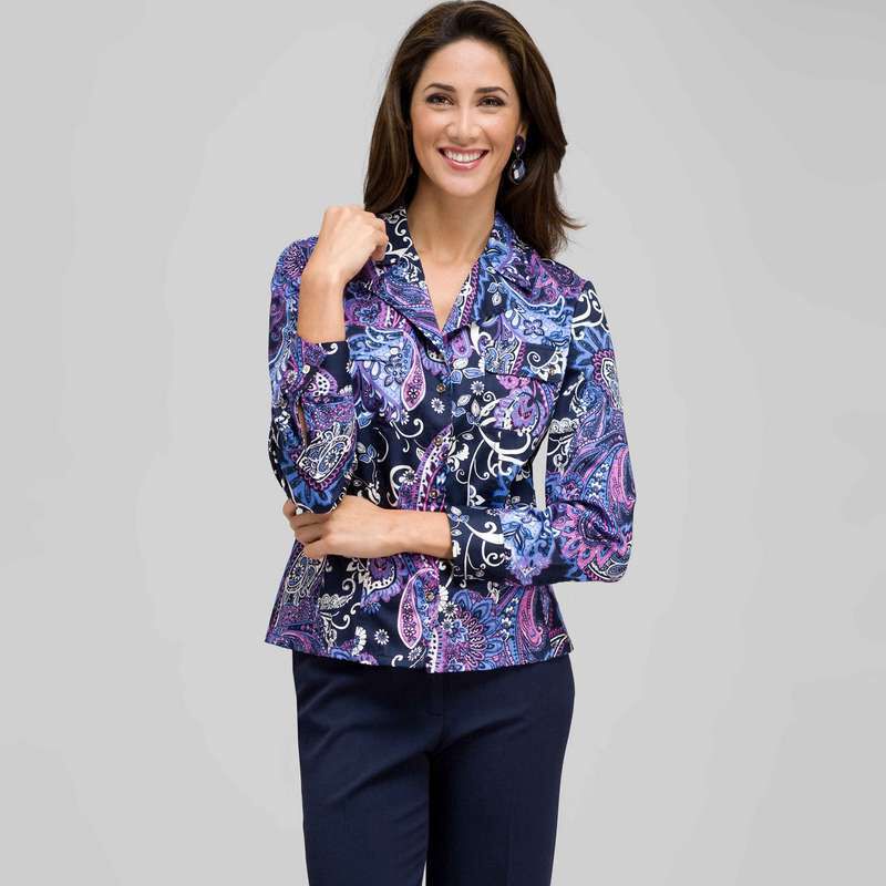 Paisley Notch Collar Button Down Shirt, , large