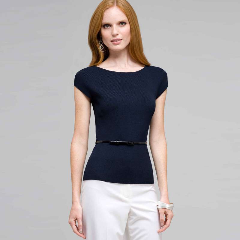 Belted Boat Neck Sleeve Top, , large